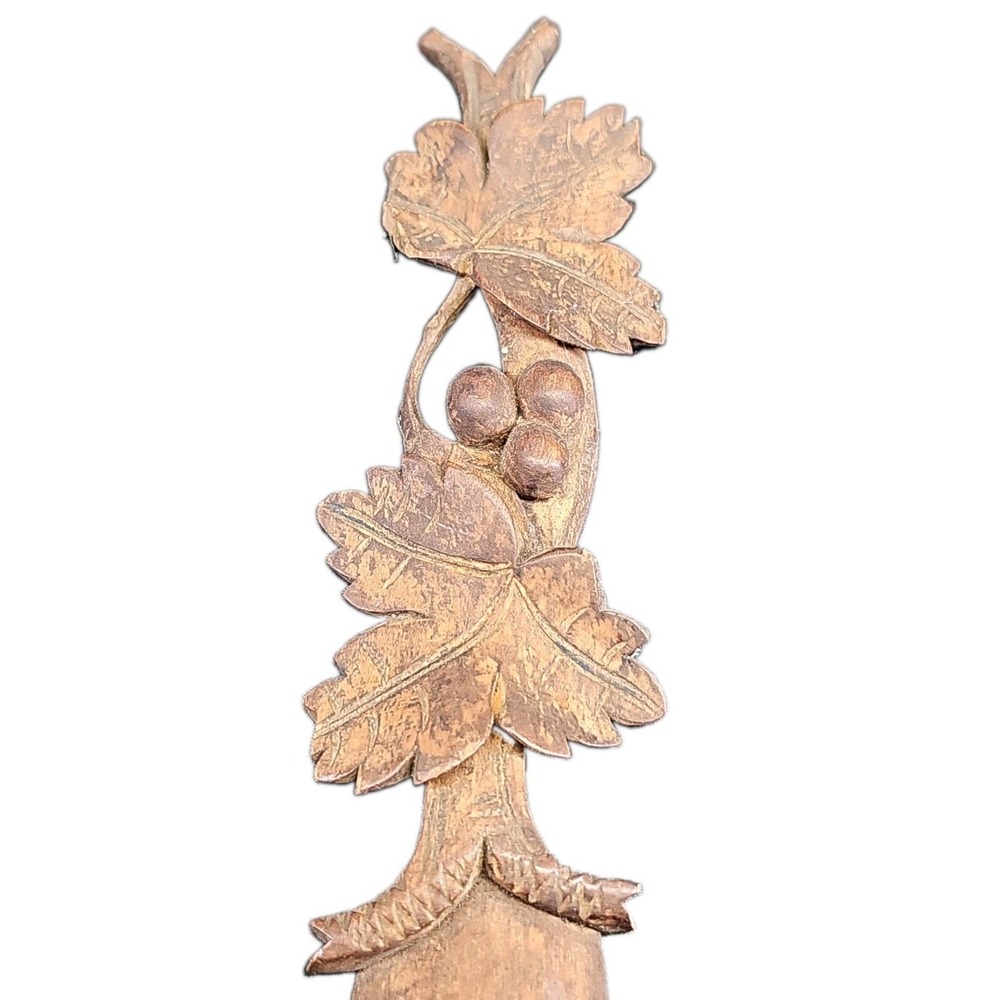 Signed Letter Opener Vintage Black Forest Switzerland Leaf Floral Wood Carved